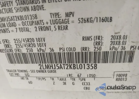 2019 Lincoln Mkt Reserve z USA, uszkodzony, nr VIN 2LMHJ5AT2KBL01358